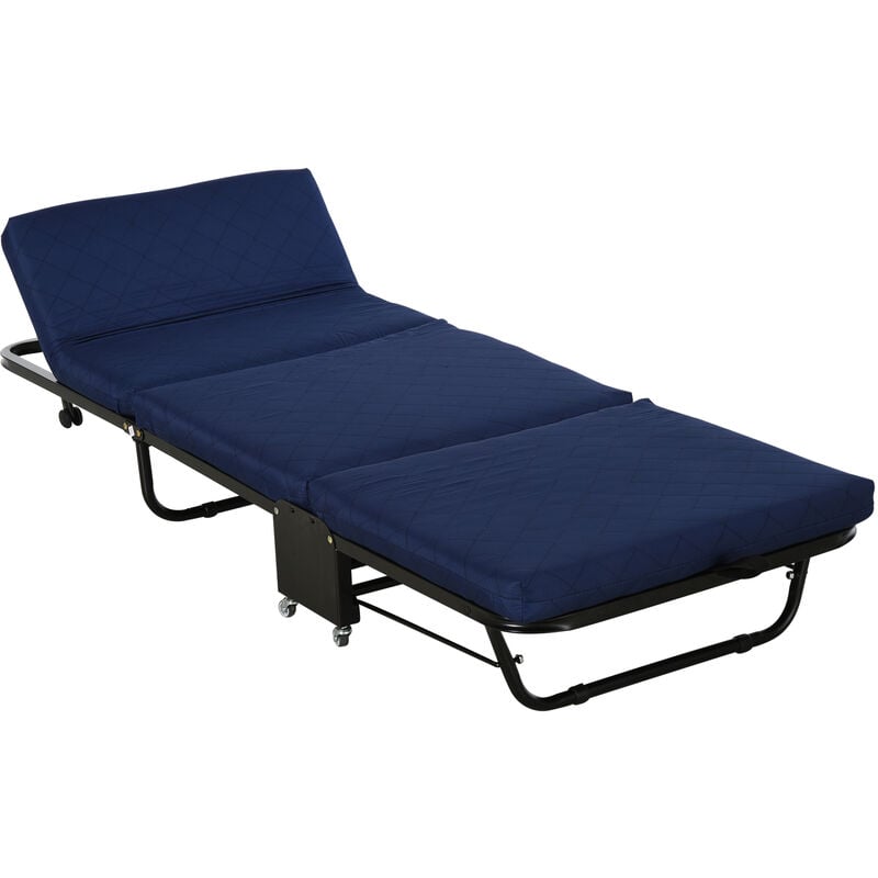 Cama Plegable Portátil Cabecera Ajustable en 5 Niveles de Ángulo 184x65x26cm Azul