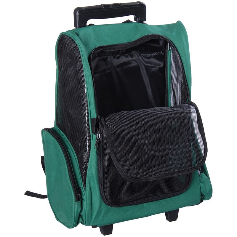 Transportín 2 en 1 para Mascotas Carrito Mochila con Ruedas 42x25x55 cm Verde