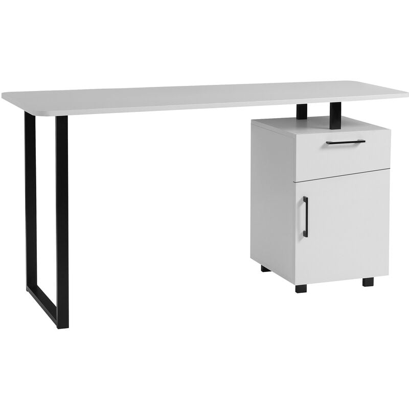 Mesa Escritorio con Cajón y Armario con Balda Ajustable Multiusos 150x60x76cm