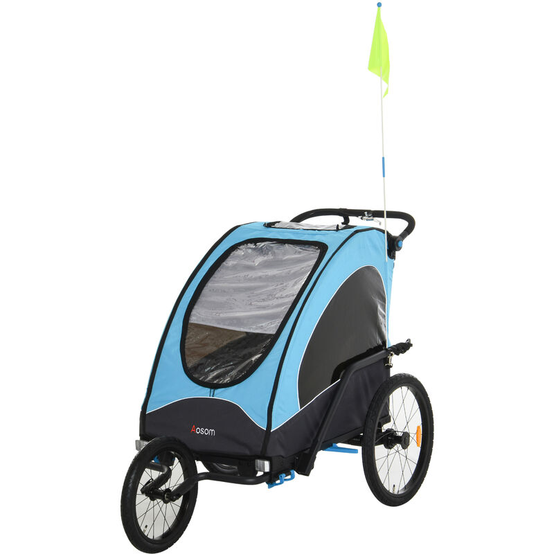 Remolque Infantil para Bicicleta 2 Plazas Carrito para Correr 150x85x107cm Azul