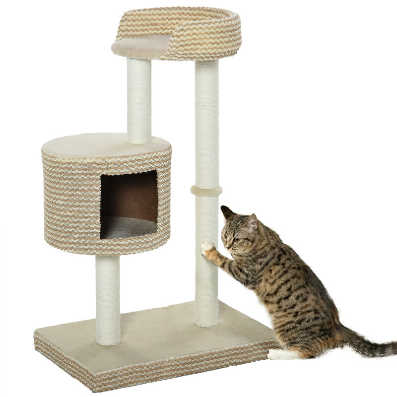 Árbol rascador para Gatos con Cueva Postes de yute y Plataforma Beige Café