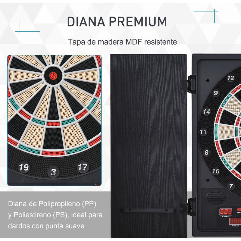  FOTLL Diana electrónica, 12 dardos de punta y pantalla LED, 27  juegos con 240 variaciones, juego completo de dianas de dardos, opción  multijuego, listo para jugar, madera : Deportes y Actividades