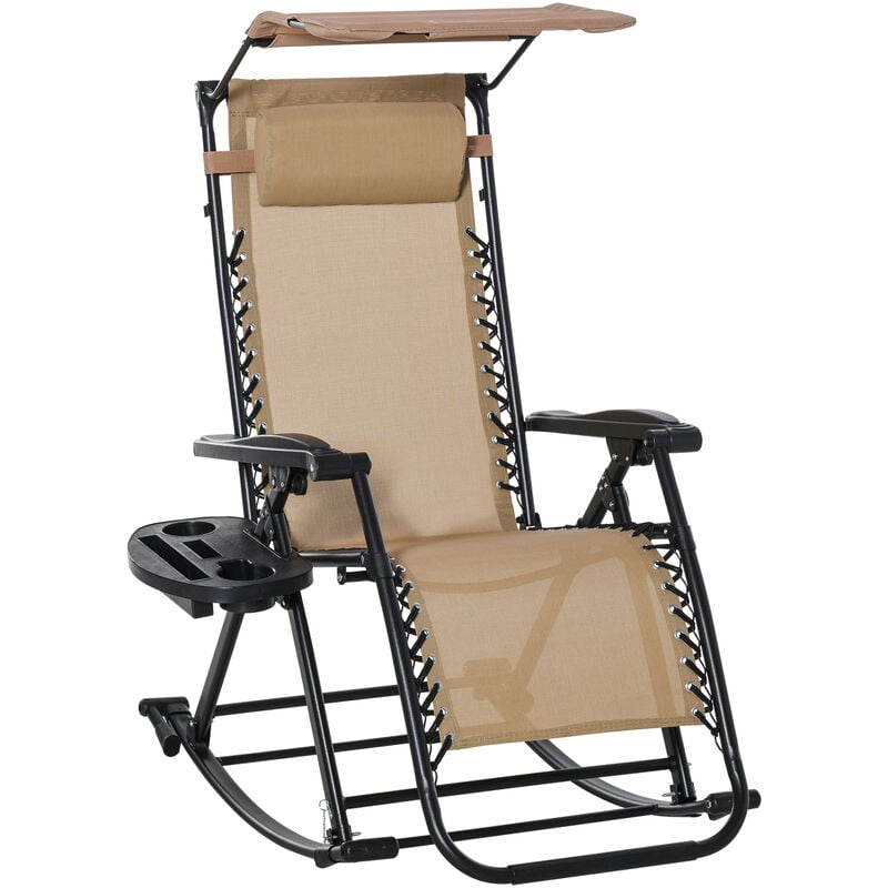 Silla Mecedora de Jardín Plegable con Techo Reposacabezas Extraíble Acero Beige