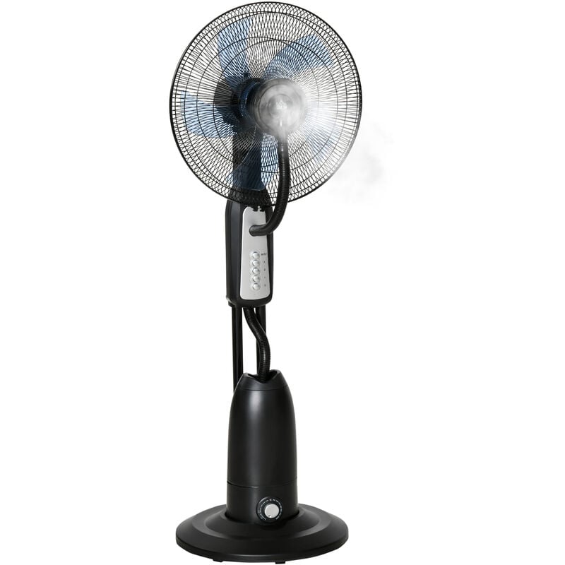 HOMCOM Ventilador Nebulizador 44,5 cm de Diámetro Tanque de 2,8 L 90W de Pie Oscilante y Silencioso con 3 Velocidad y 5 Aspas Altura de 120 cm Negro