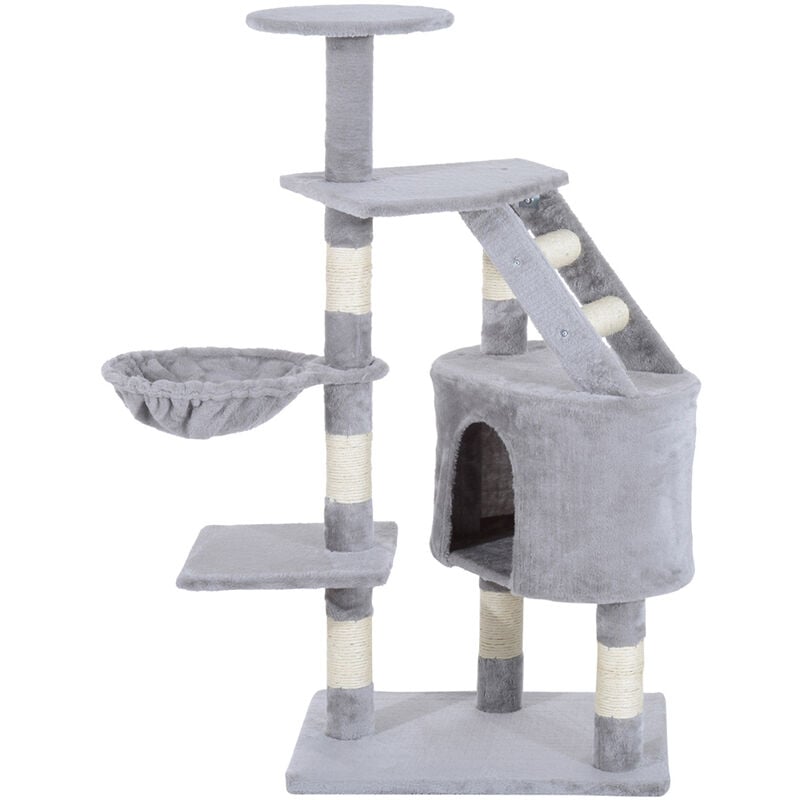 Rascador Árbol para Gatos Grande 55x40x125 cm con Postes Escalera Cueva Espaciosa Hamaca Plataformas Centro de Actividades Sisal Natural