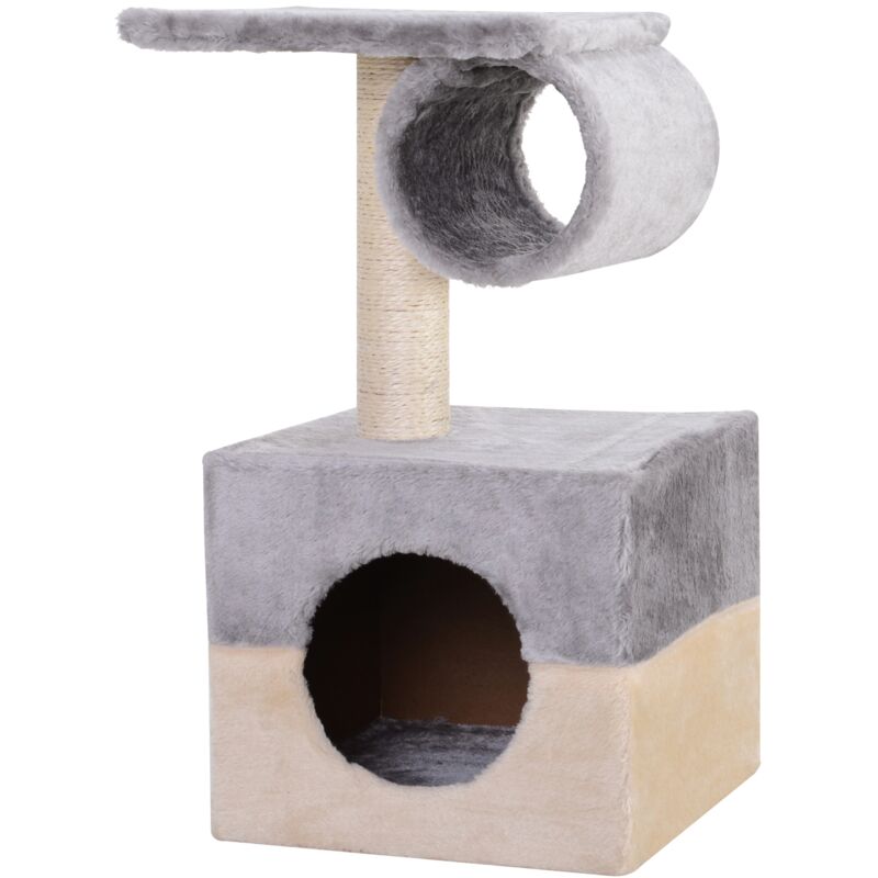 Rascador Árbol para Gatos 31x31x58 cm con Poste Central Casa Cama de Felpa Suave para Arañar Dormir y Jugar