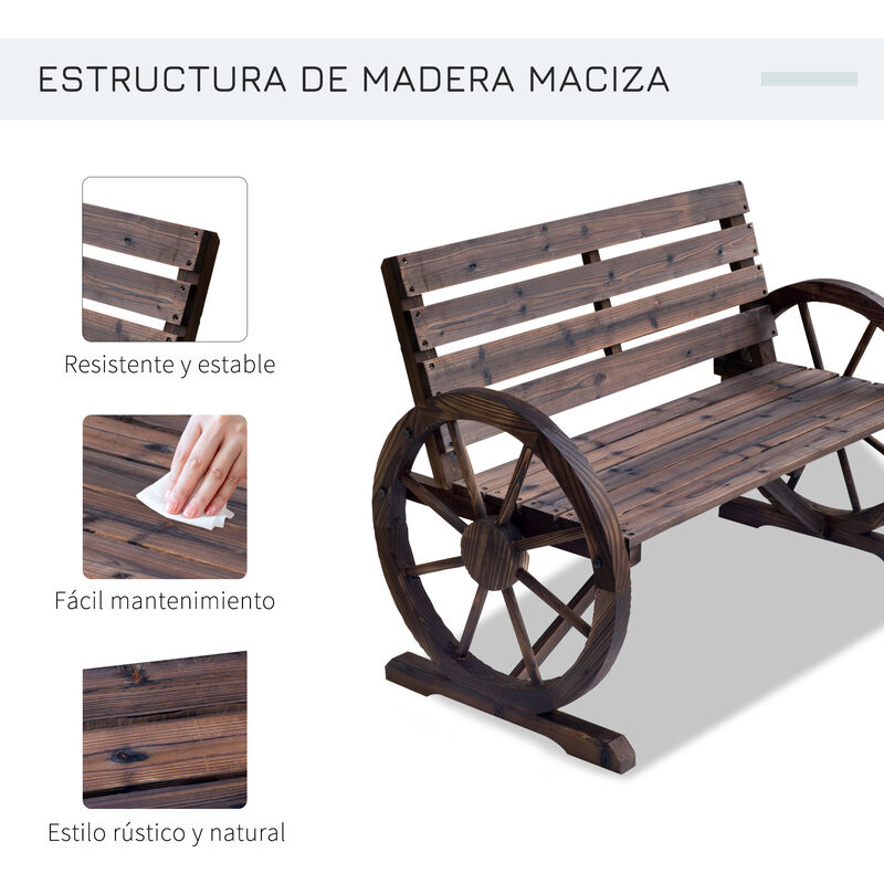 Banco de jardín de 2 plazas madera Outsunny 140x50x85 cm natural