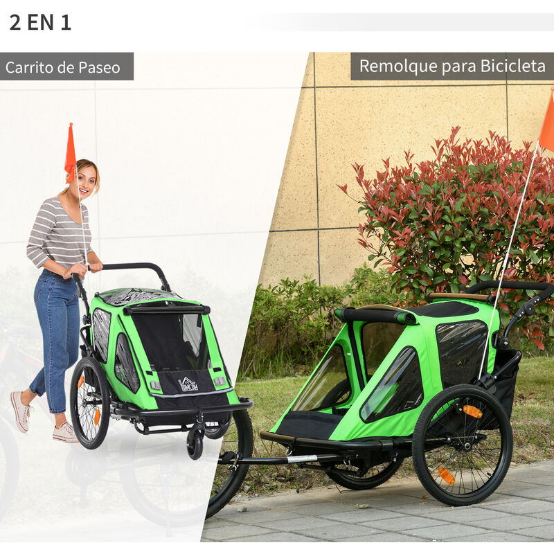 Remolque De Bicicleta Para Niños +18 Meses De 2 Plazas Verde Homcom con  Ofertas en Carrefour