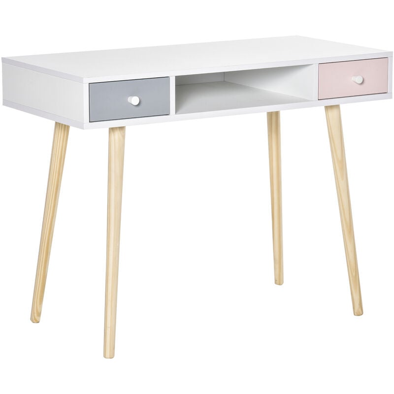 Mesa de Escritorio Infantil Mesa de Consola con Compartimento Abierto 2 Cajones para Estudio Oficina Entrada 100x48x76,5 cm Multicolor