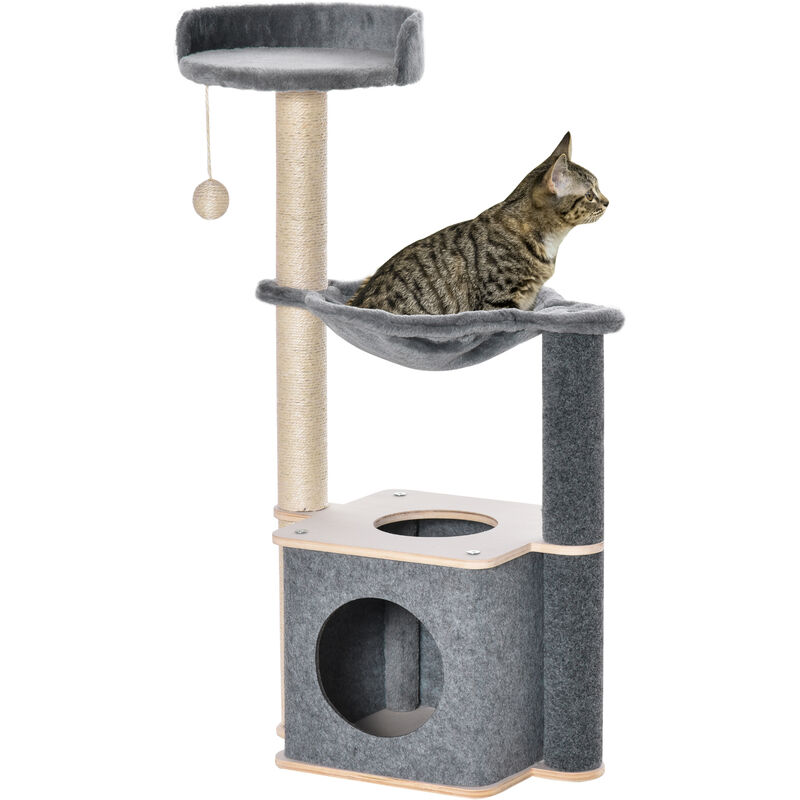 Árbol Rascador para Gatos 48x34x95cm Árbol para Escalar Juego con Hamaca Plataformas Cueva Extraíble Bola Colgante y Postes para Rascar de Sisal