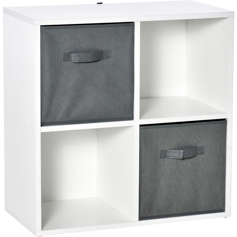 Estantería para Libros de 4 Cubos Librería Modular con 2 Cajones Extraíbles de Tela no Tejida Oficina Estudio Dormitorio 61,5x30x61,5 cm Blanco y Gris