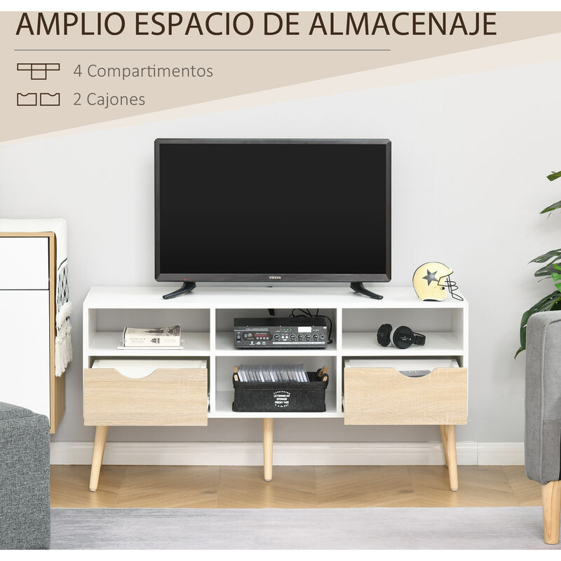 Mueble bajo de TV Inka Homcom 4 módulos + 2 cajones blanco/gris 56,7x117x39  cm