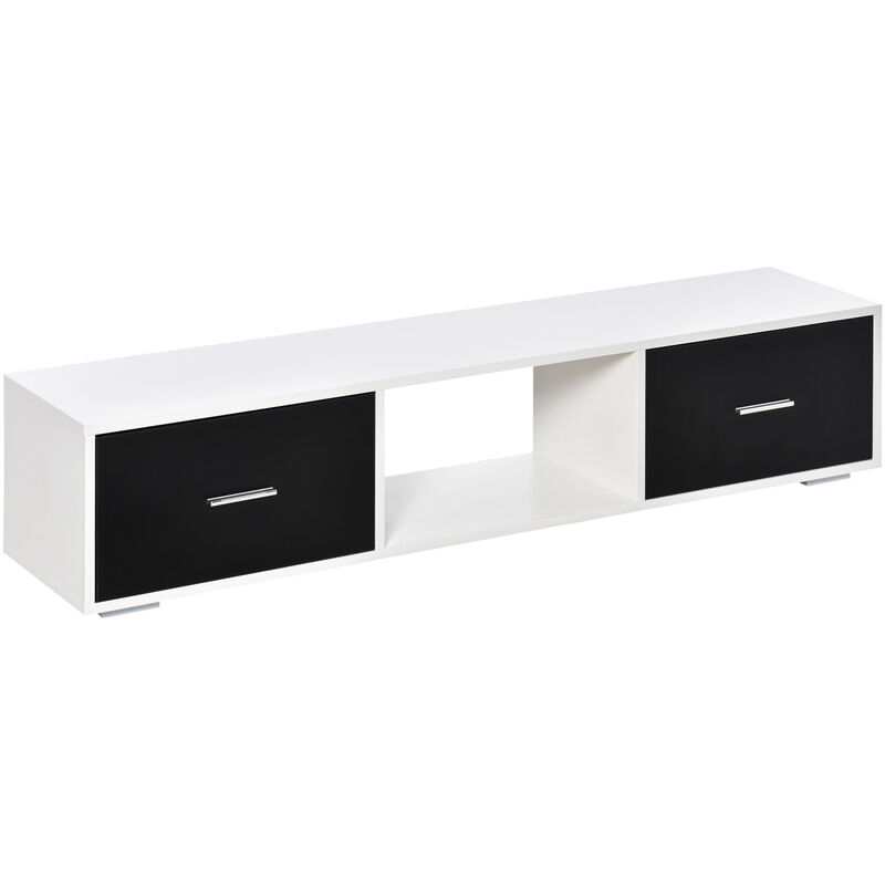 Mueble de TV para Televisores de 60 Pulgadas Mesa para TV de Salón Estilo Moderno con 2 Cajones y Compartimento Abierto 140x30x32 cm Blanco y Negro