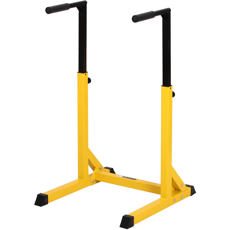 Estación Dip de Musculación Tipo Barras con Altura Ajustable Soporte para Entrenar Abdominales Espalda Peso Máximo de 100 kg 66x75x83-119 cm Amarillo