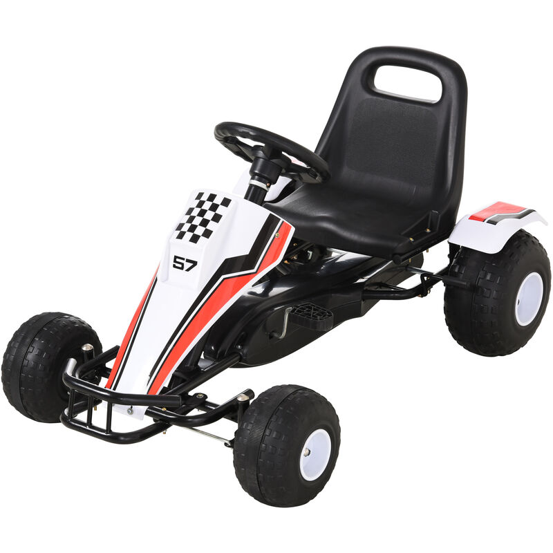 Go Kart a Pedales para Niños de +3 Años Coche de Pedales Infantil con Asiento Ajustable Freno de Mano Avance y Retroceso 104x66x57 cm Blanco y Negro