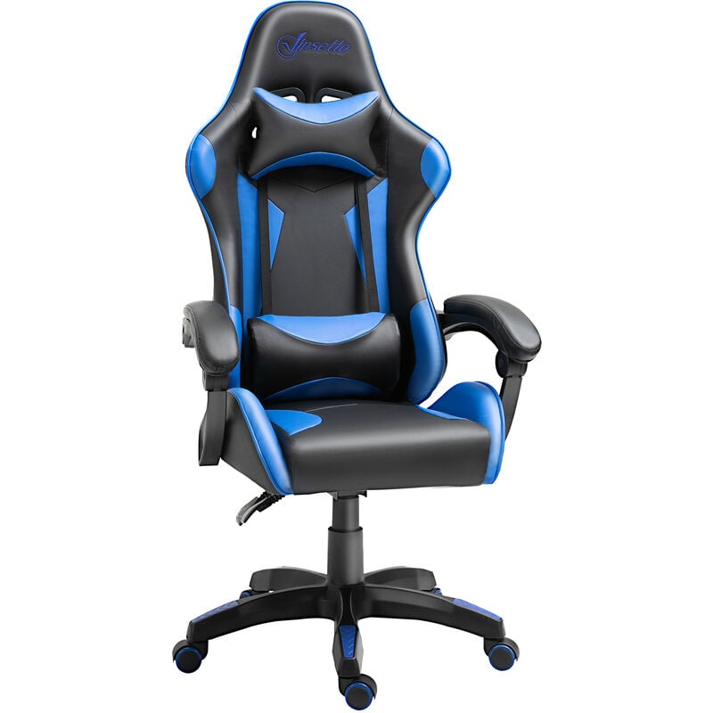 Silla Gaming Profesional Ergonómica Reclinable y Ajustable en Altura con Respaldo Alto Reposacabezas y Reposabrazos 66x66x128-138 cm Azul