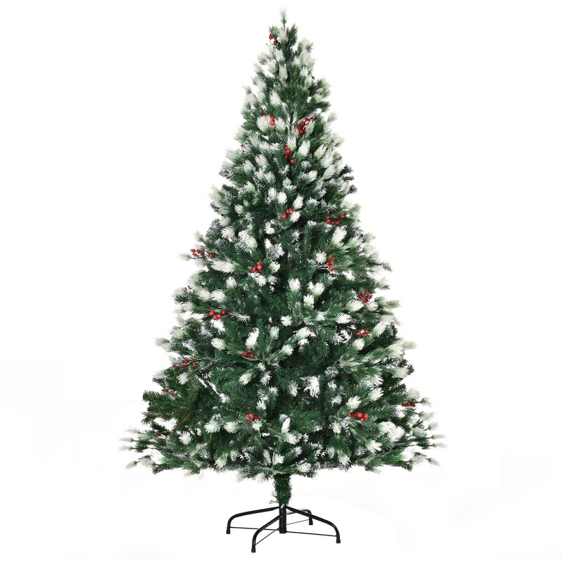 Árbol de Navidad Artificial 180 cm con 55 Bayas 836 Ramas PE Tridente PVC Base Plegable y Soporte Metálico Decoración Navideña para Interiores Verde