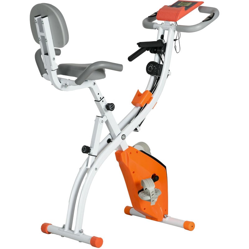 Bicicleta Estática Plegable con Altura y Resistencia Magnética Ajustables con Pantalla LCD y Asiento con Respaldo 97x51x115 cm Naranja