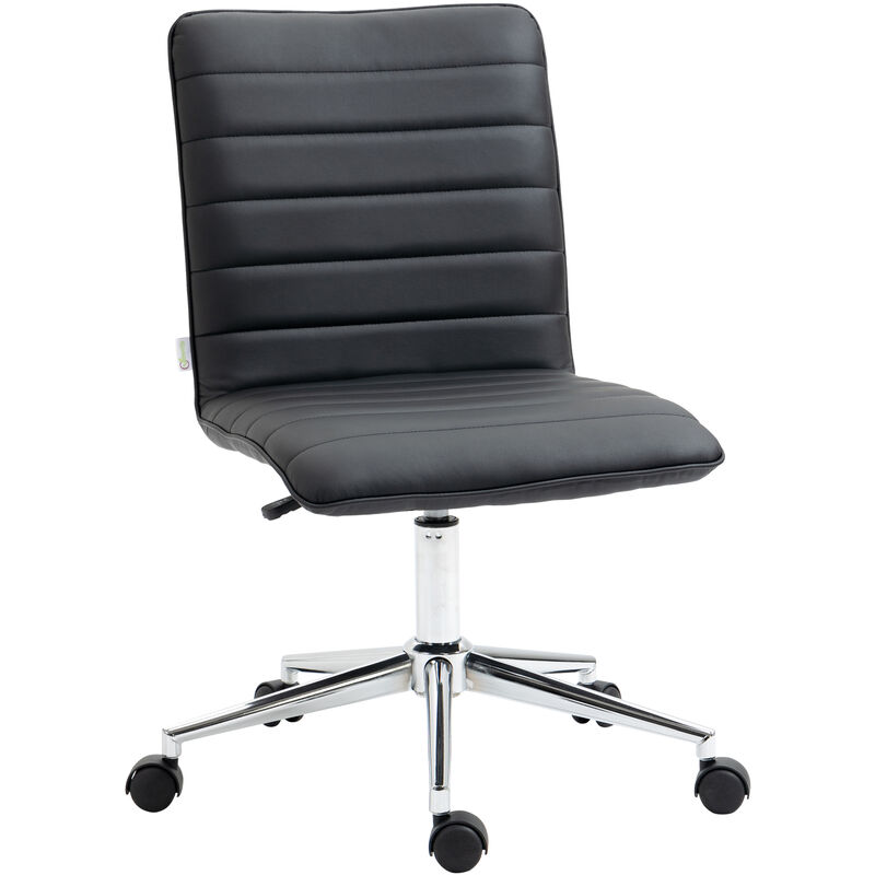 Silla de Oficina Ergonómica Silla Escritorio Giratoria con Altura Ajustable Respaldo Tapizado en Piel Sintética Carga 120 kg 47x57x76,5-86,5 cm Negro