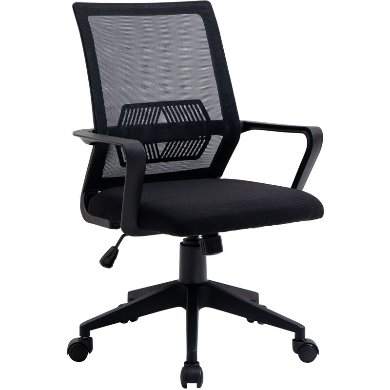 Silla de Oficina Ergonómica Silla Escritorio Giratoria Ajustable en Altura con Reposabrazos y Soporte Lumbar Tejido Transpirable 61x58,5x99 cm Negro