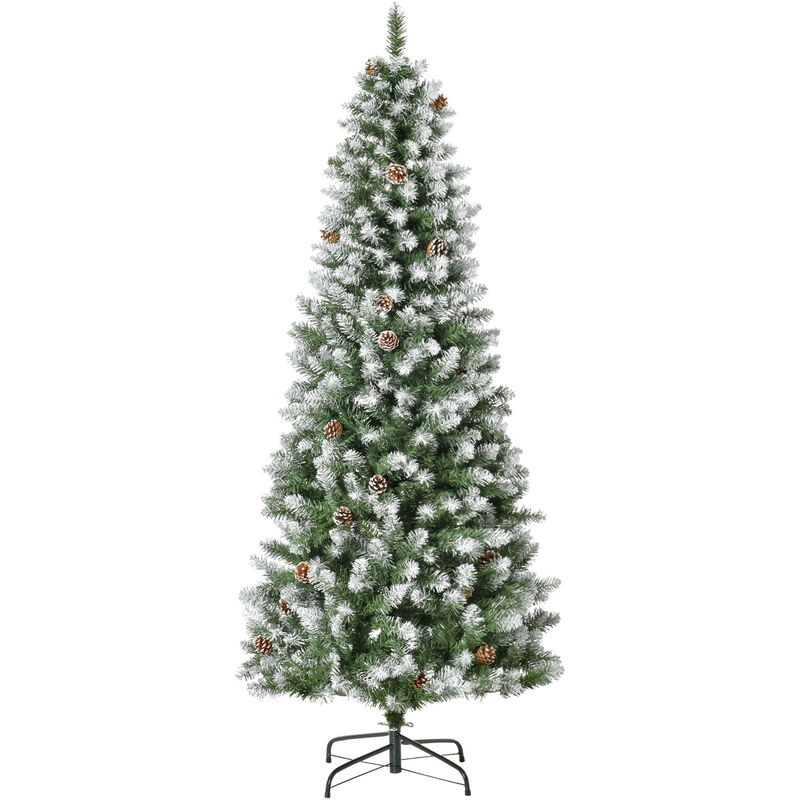 Árbol de Navidad Artificial 180 cm con 630 Ramas y 37 Piñas Hojas de PVC Base Plegable y Soporte Metálico Decoración Navideña para Interiores