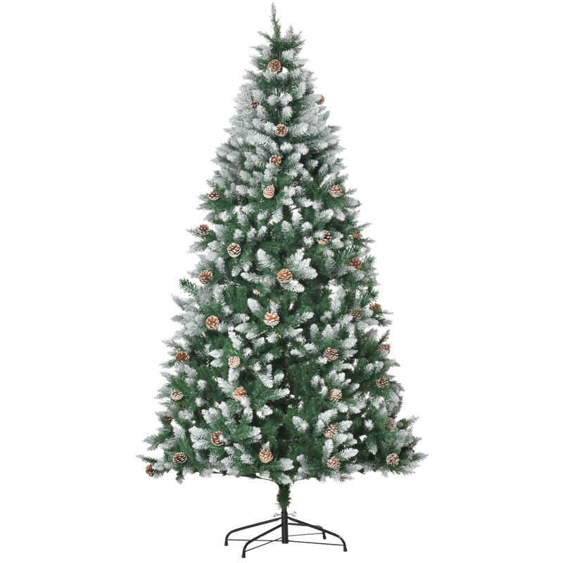 Árbol de Navidad Artificial 210 cm con 1440 Puntas de PVC y 75 Piñas Base Plegable y Soporte de Acero Decoración Navideña para Interiores