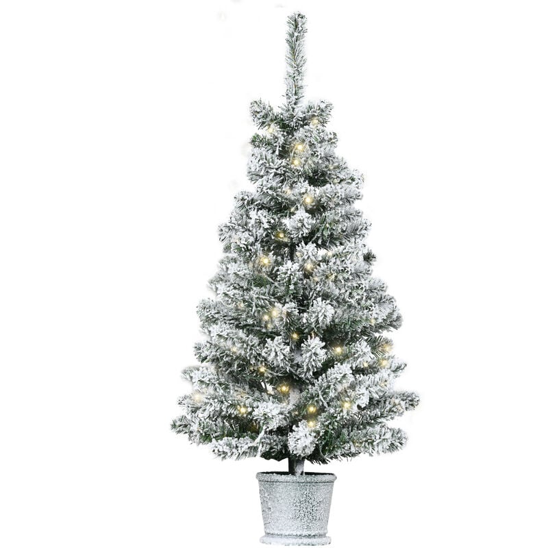 Árbol de Navidad Pequeño Artificial 90 cm con Luces LED 116 Ramas Maceta Desmontable y Soporte de Metal Decoración Navideña para Interior Ø40x90 cm