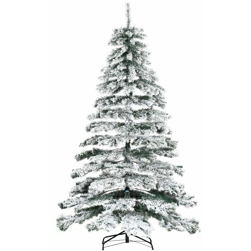 Árbol de Navidad 225 cm Nevado Artificial con 1083 Puntas de PVC Base Plegable y Soporte de Metal Decoración Navideño para Interiores Ø140x225 cm