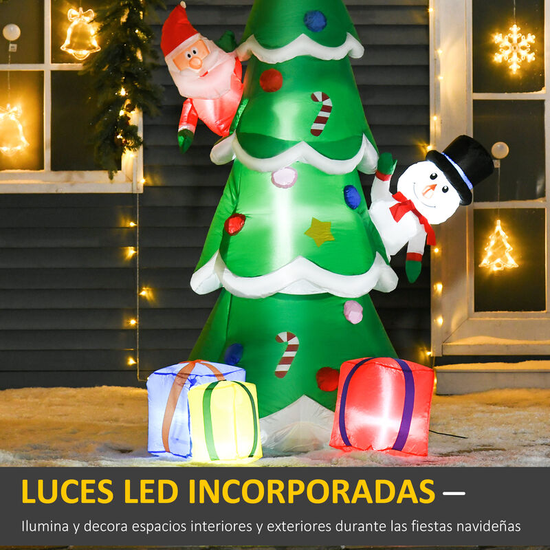 Árbol de Navidad Inflable 180 cm con Luces LED Adornos de Papá Noel Muñeco de Nieve y Regalos con para Interiores y Exteriores