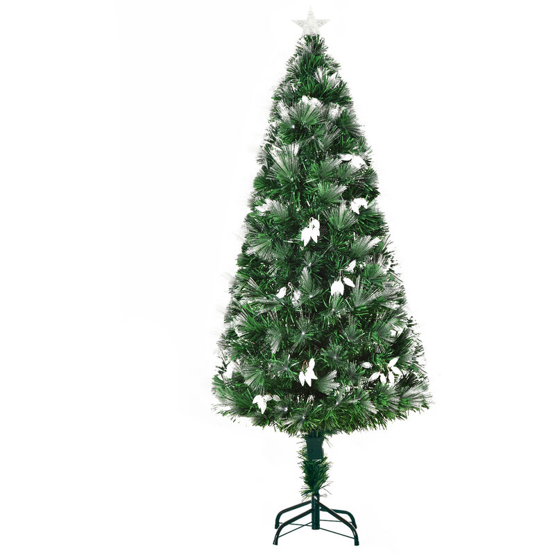 Árbol de Navidad Artificial 150 cm Luminoso con Fibra Óptica 170 Luces LED 8 Modos Brillantes 120 Cuentas Blancas y 170 Ramas Ø70x150 cm