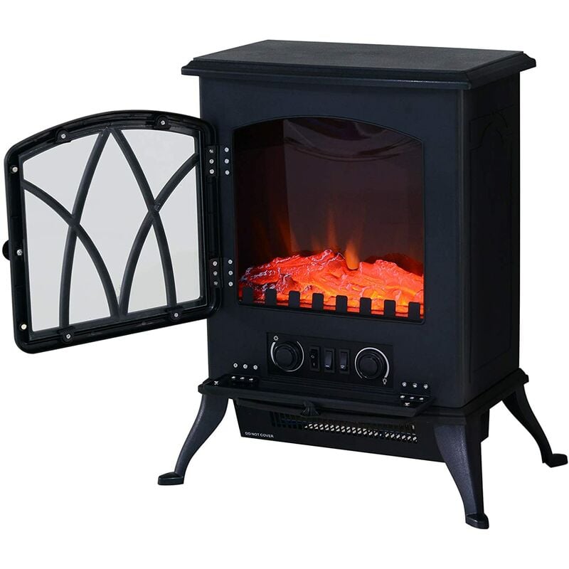 Estufa Eléctrica tipo Chimenea Calefactor de Leña 900W/1800W 45x28,5x54cm Negra