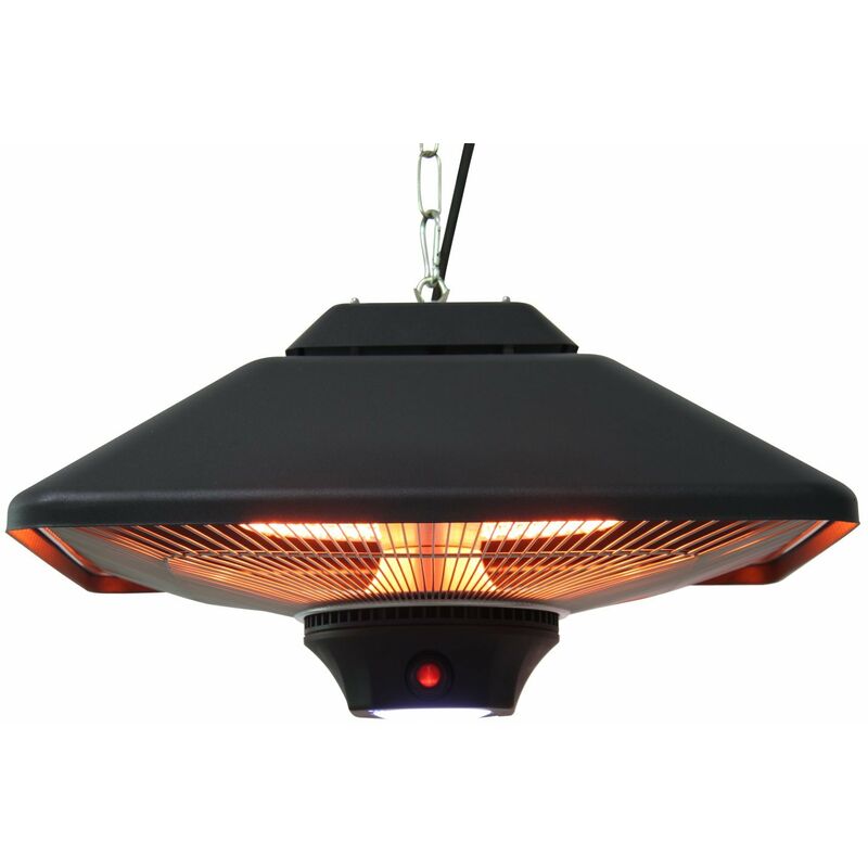 Estufa Colgante de Techo tipo Calefactor para Terraza Radiante Halógeno con Control Remoto Luz LED para Interior y Exterior 1000/2000W 43x43x25cm