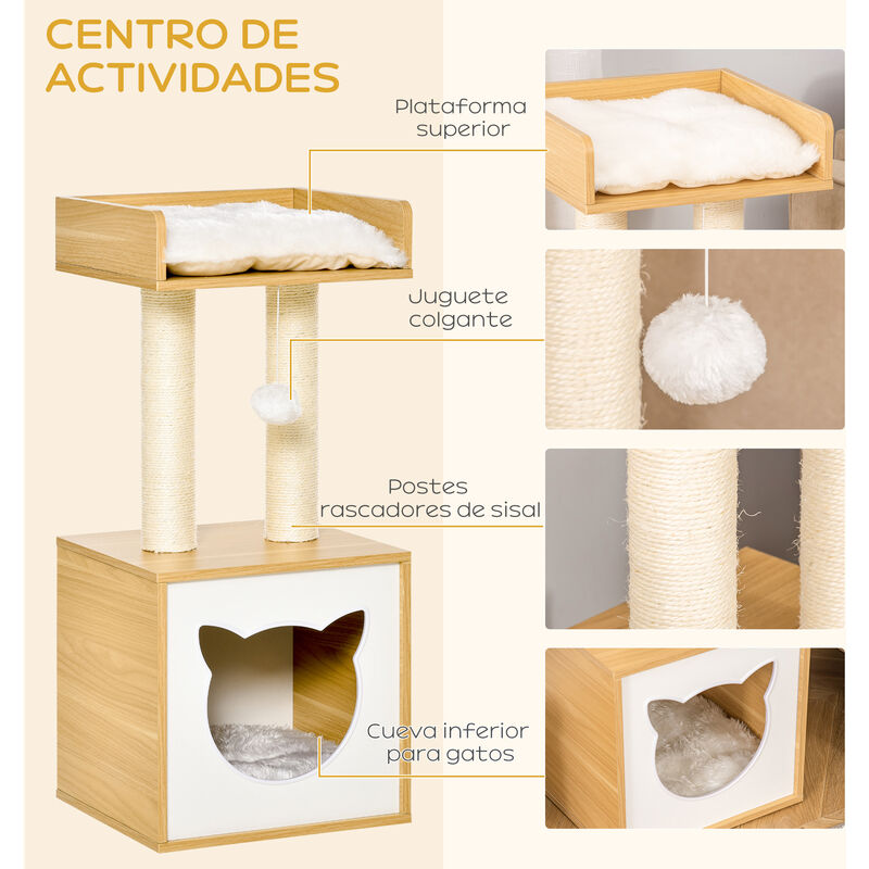 Rascador Torre 3 Plataformas con Hamaca y Escalera para gatos - Pethome