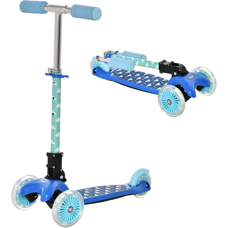 Patinete para Niños de +3 Años Plegable Patinete 3 Ruedas con Luces LED Manillar Altura Ajustable y Freno Posterior Carga 50 kg 54,7x32,5x59-69 cm