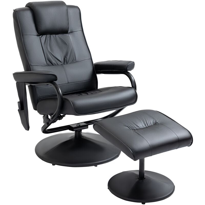 Sillón de Masaje Eléctrico con Taburete Reposapiés Sillón Relax Giratorio Reclinable hasta 145° con Control Remoto y 10 Zonas de Masaje 77x84x95 cm