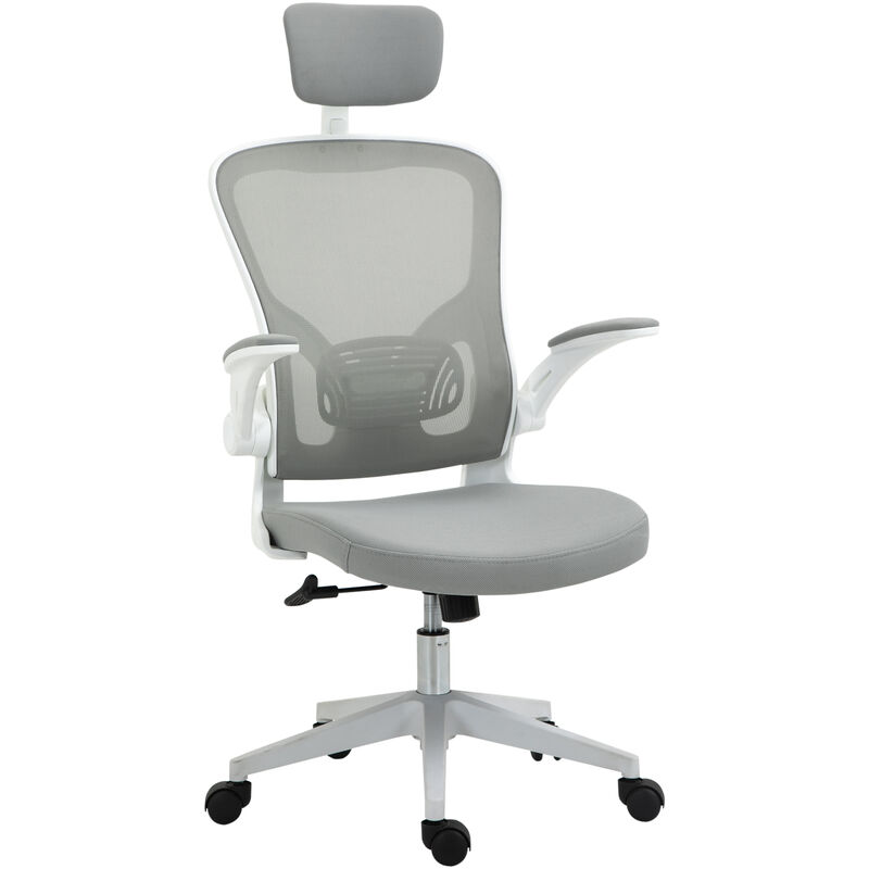 Silla de Oficina Ergonómica Giratoria con Altura Ajustable Reposabrazos Plegable Reposacabezas y Soporte Lumbar Regulables 65x64x114-122 cm