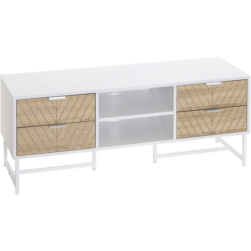 Mueble de TV para Televisores de hasta 47 Pulgadas Mesa para TV de Salón Moderna con 4 Cajones 2 Estantes Abiertos y Gestión de Cables 120x39x48 cm