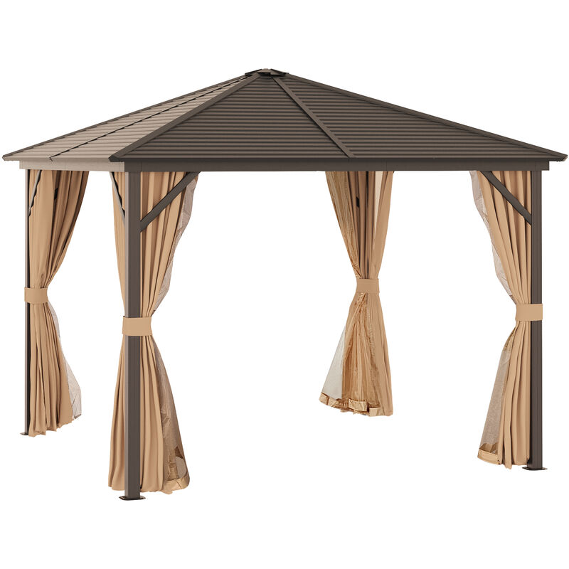 Outsunny Cenador De 3x3 con 4 cortinas laterales mosquiteras y gancho para gazebo aluminio exterior patio fiestas 3x3x26m