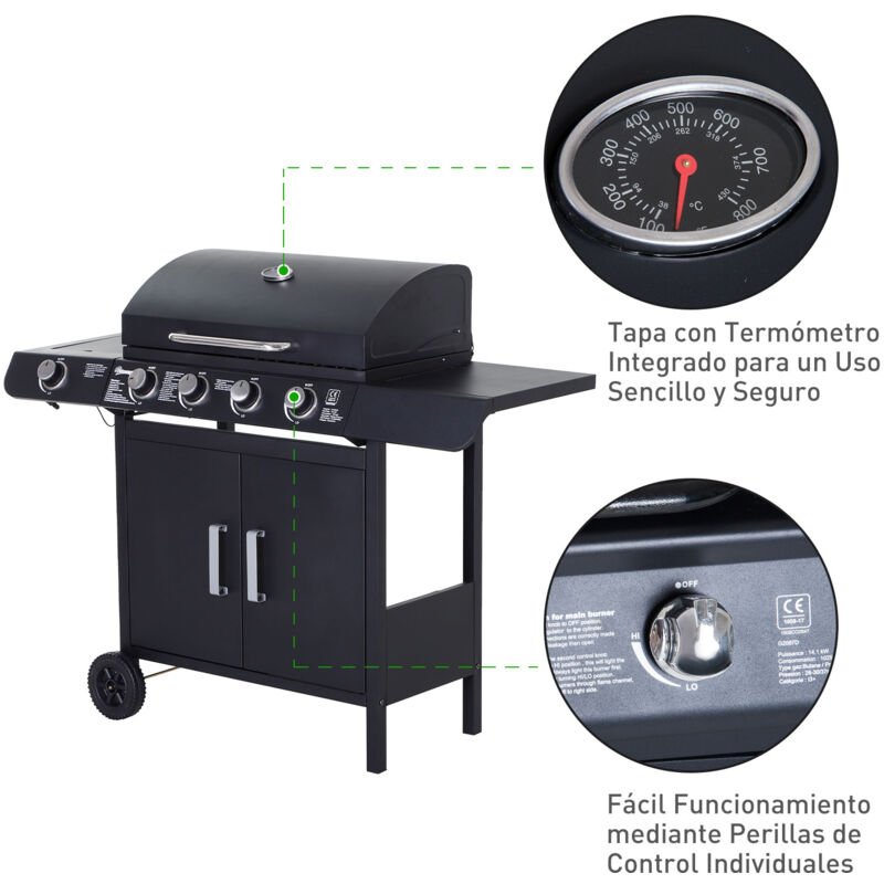 Barbacoa De Gas LOFOTEN - 3 Quemadores, 8.4KW, Con Ruedas Y Tapa - Ideal Para Exteriores