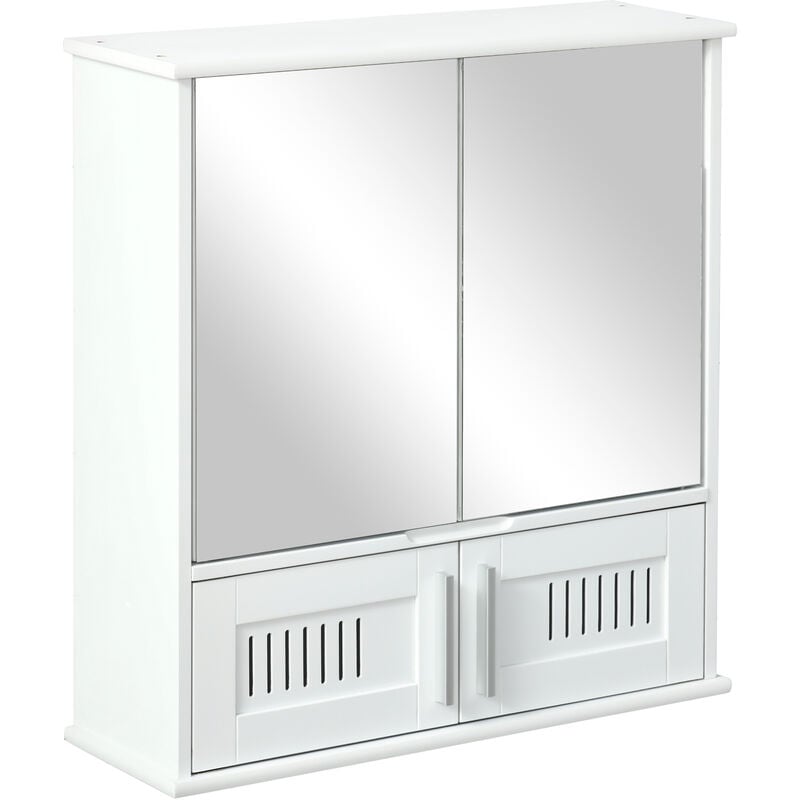 Armario de Baño con Espejo Montado en Pared con Puertas Ventiladas y Estante Ajustable Mueble Suspendido Multiuso para Salón Cocina 55x17,5x60 cm