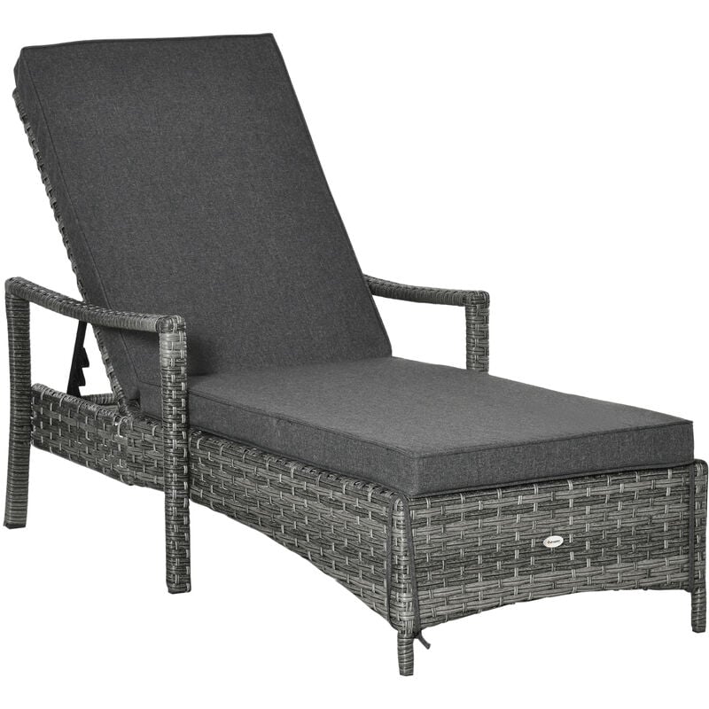 Tumbona de Ratán de Jardín Chaise Longue con Respaldo Ajustable en 4 Posiciones y Cojines Acolchados para Terraza Patio Exterior 192x62,5x58-95 cm