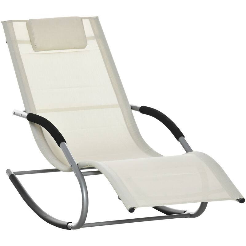 Outsunny Tumbona Mecedora de con reposacabezas reposabrazos exterior tejido transpirable y metal para playa patio terraza 63x148x85