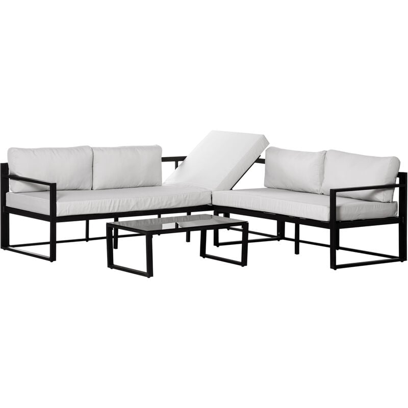 Outsunny Conjunto De muebles 3 piezas aluminio mesa vidrio sofá 5 plazas respaldo ajustable y cojines 212x70x64