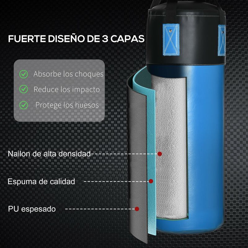 HOMCOM Saco de Boxeo Profesional Punching Bag con Guantes de 8 oz Gancho y  Bolsa de Almacenaje Saco de Arena de Entrenamiento para Adultos y  Adolescentes Ø25x102 cm Azul : : Deportes