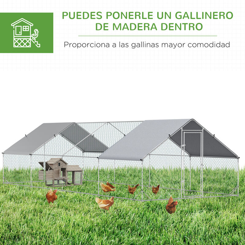 Gallinero de exterior grande para 8-12 gallinas 3x4x2 m - Plata