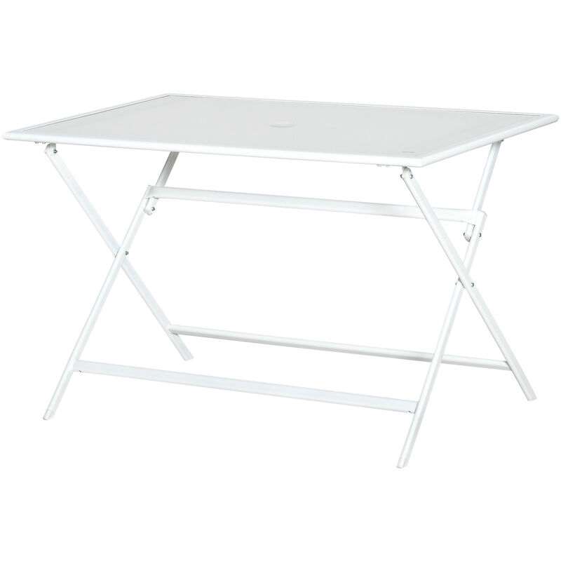 Outsunny Mesa de Jardín de Metal Plegable Mesa de Camping Rectangular de  Vidrio Templado con Agujero para Sombrilla para Picnic Terraza Balcón  110x70x70 cm Blanco 110x70x70cm