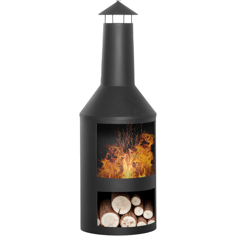 Chimenea De Metal estufa terraza con fuego rejilla almacenamiento leña techo para humo y atizador ø445x133 cm outsunny 842250 44.5 133