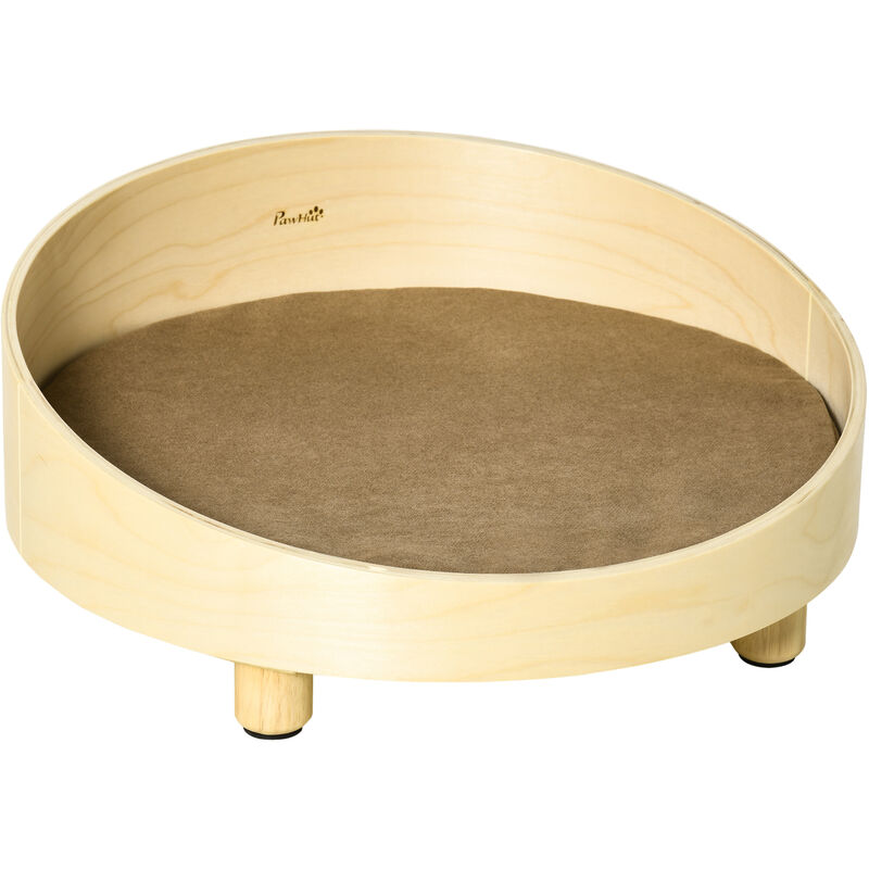 Cama de Madera para Perros Gatos Sofá Redondo para Mascotas Pequeñas con Cojín Acolchado Desenfundable y Patas Elevadas Ø59x23,5 cm