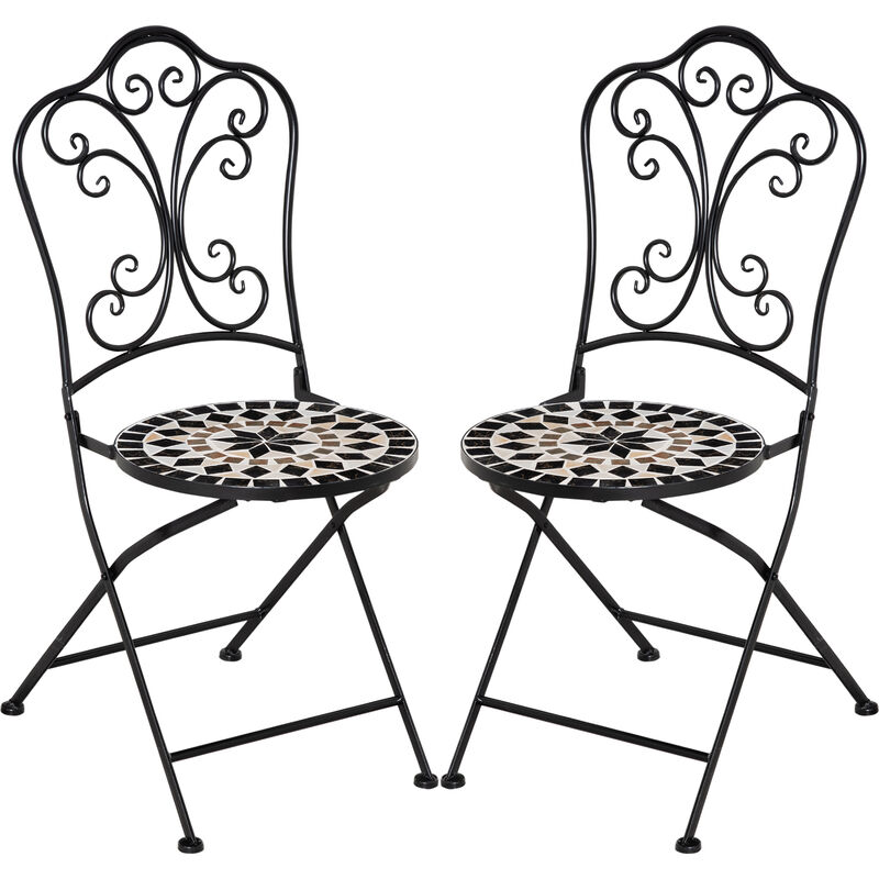 Outsunny Set De 2 sillas plegables mosaico conjunto 84b655 metal negro 40 50 92 cm asiento y marco carga 120 kg 40x50x92