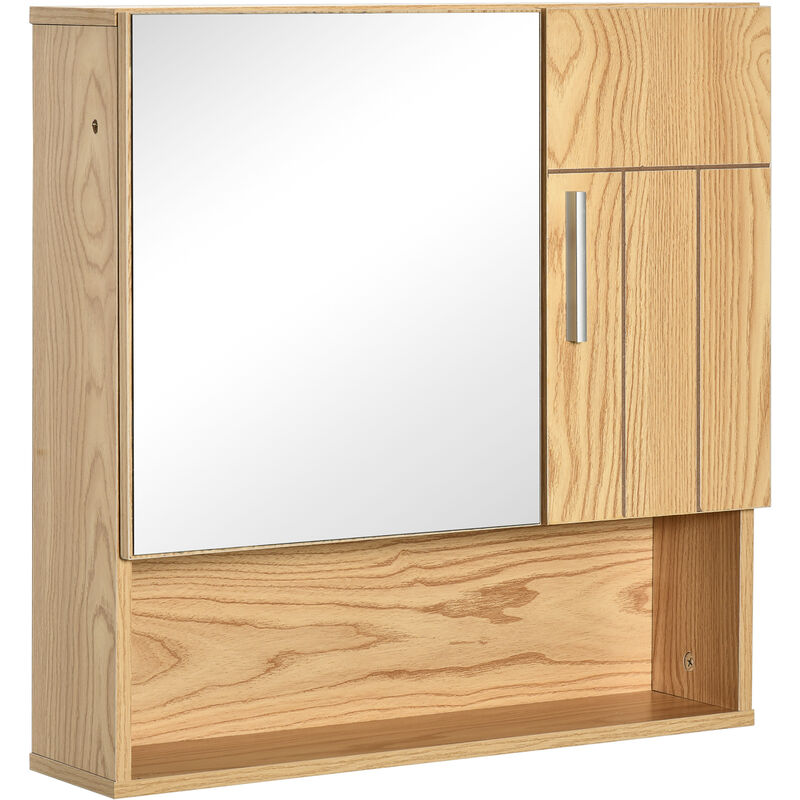Kleankin Armario De baño con espejo mueble colgante aseo 2 puertas y estantes ajustables interiores 54x152x553 cm madera natural 54x15.2x55.3